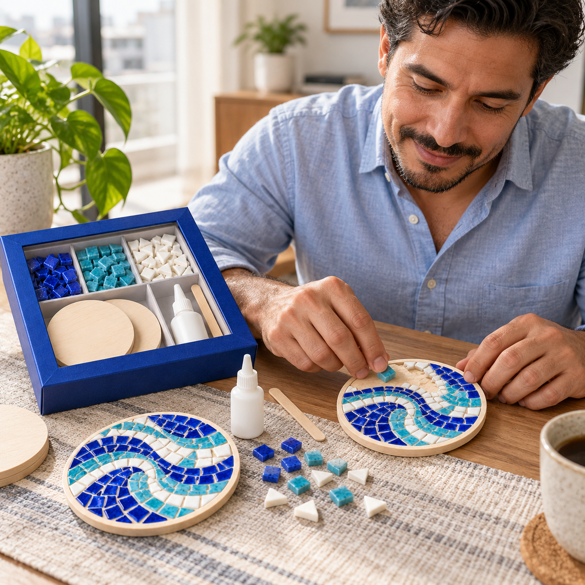DIY Mosaic Tile Art Kit – Cobalt Blue, Turquoise & White