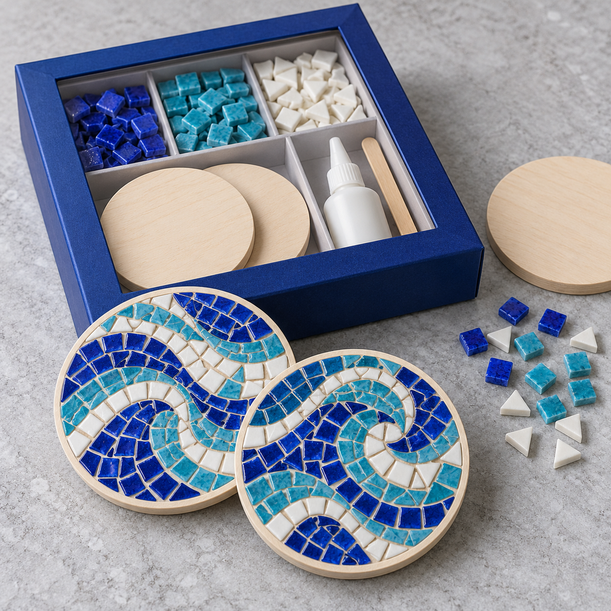 DIY Mosaic Tile Art Kit – Cobalt Blue, Turquoise & White