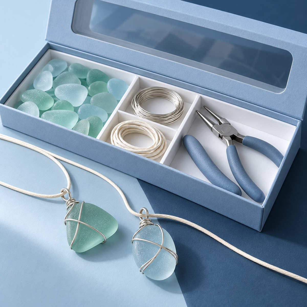 Sea Glass–Style Wire-Wrapping Kit – Ice Blue & Sea Green