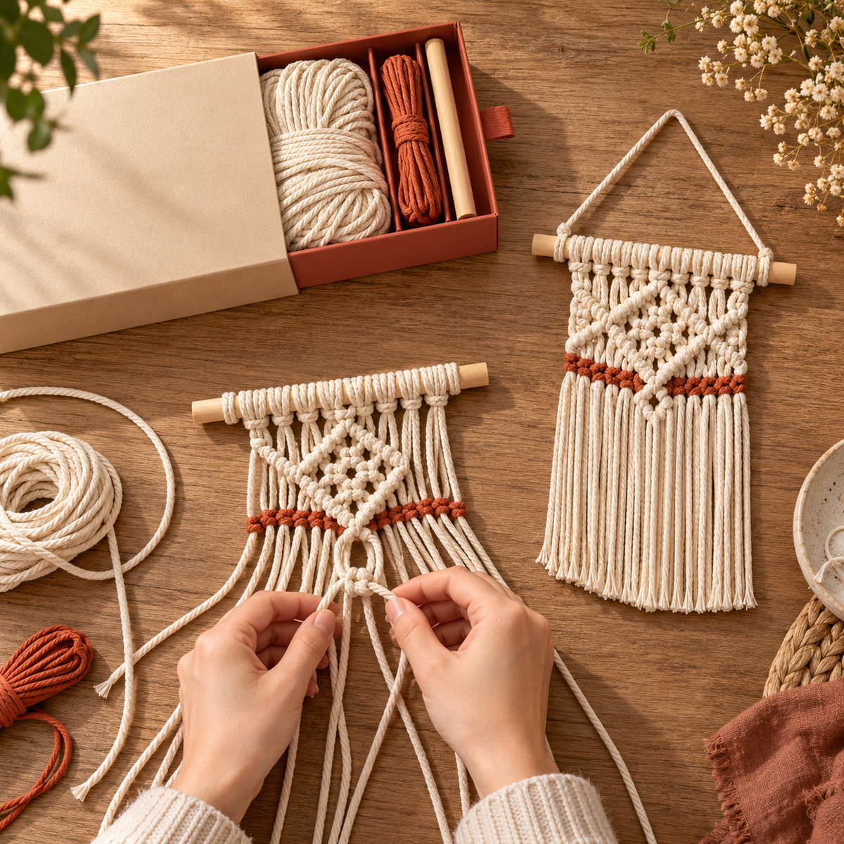 Mini Macramé Wall Hanging Kit – Sand & Terracotta