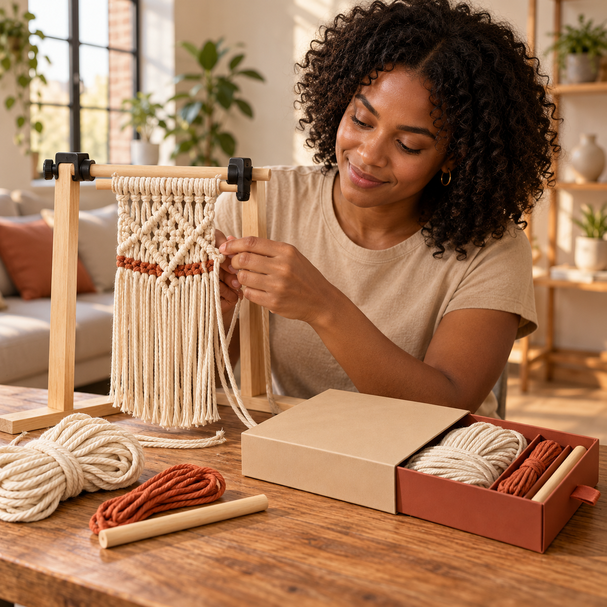Mini Macramé Wall Hanging Kit – Sand & Terracotta