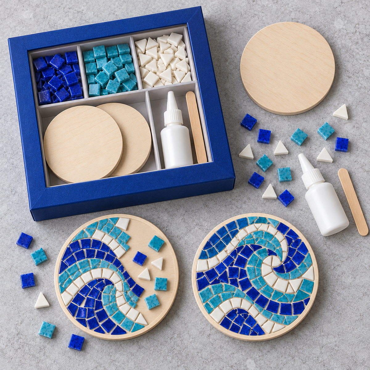 DIY Mosaic Tile Art Kit – Cobalt Blue, Turquoise & White