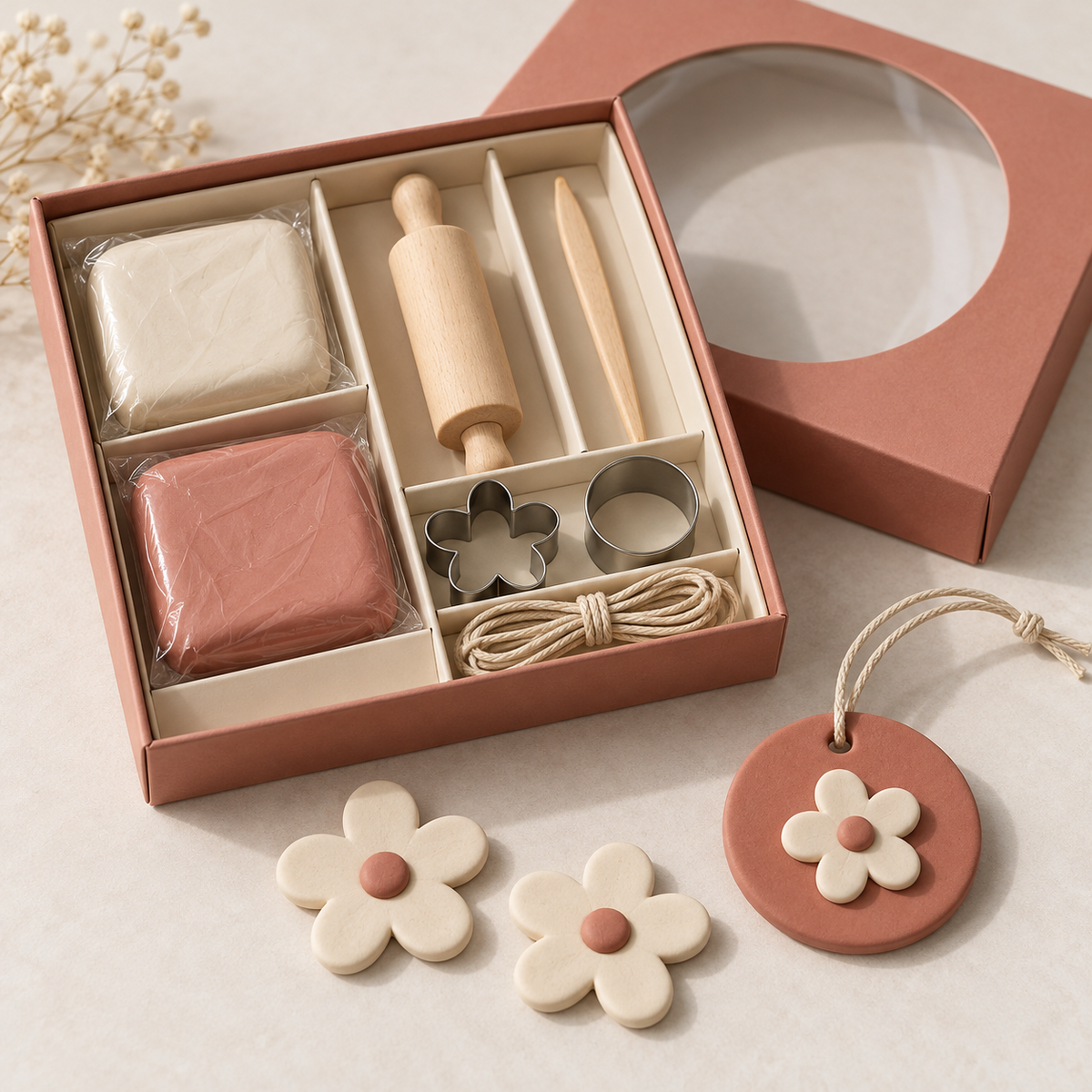 DIY Floral Clay Ornament Kit – Ivory & Terracotta