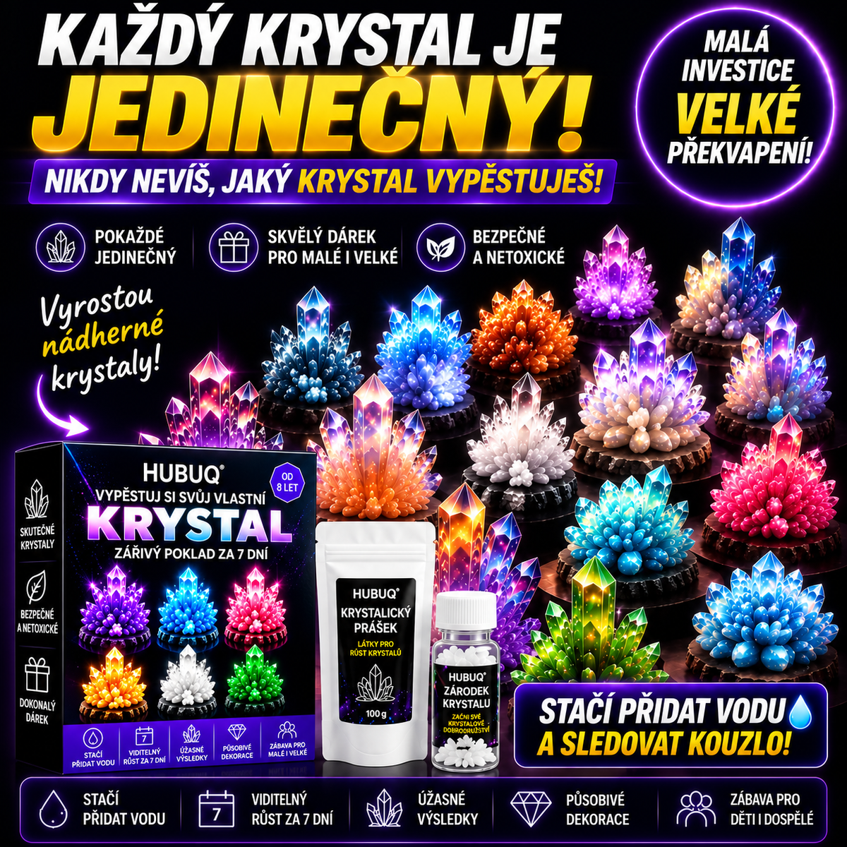 HUBUQ® 💎 Luxusní krystalová dílna – Prémiový prášek na pěstování krystalů