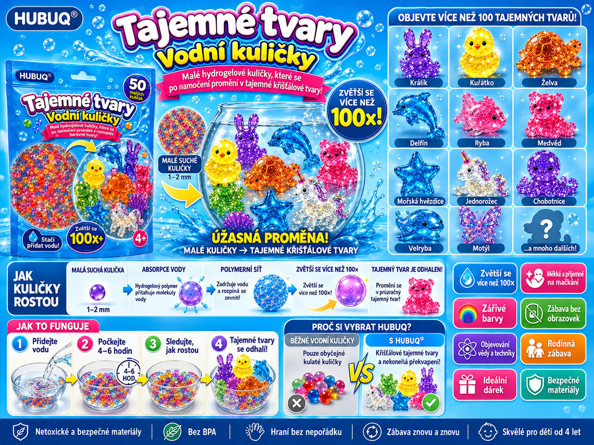 ✨ HUBUQ® Kouzelné vodní korálky – Objevte svět tajemných křišťálových figurek!