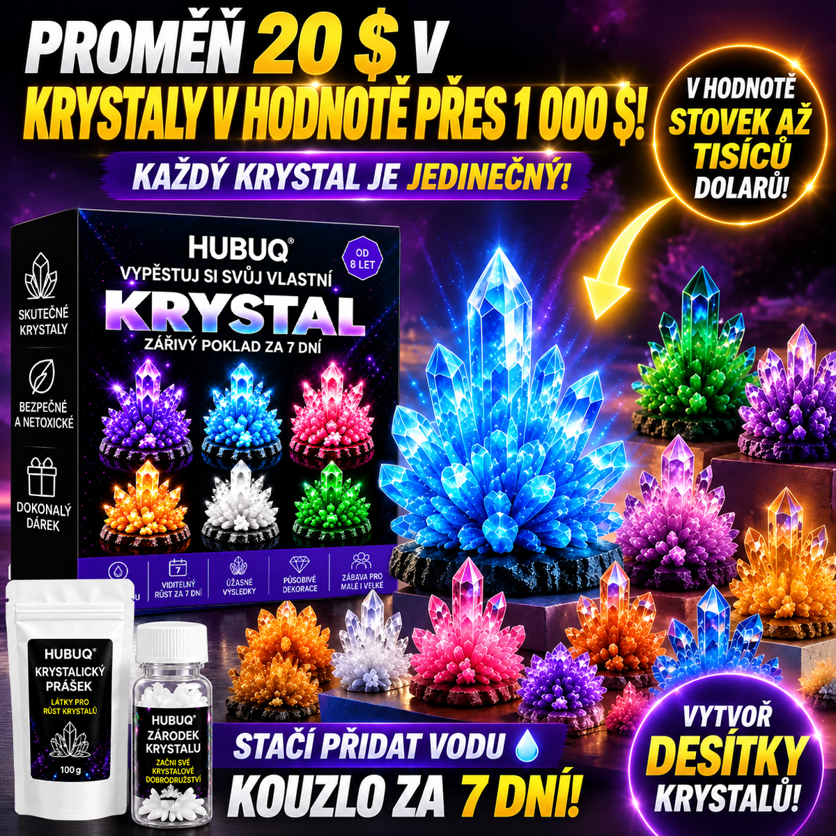 HUBUQ® 💎 Luxusní krystalová dílna – Prémiový prášek na pěstování krystalů