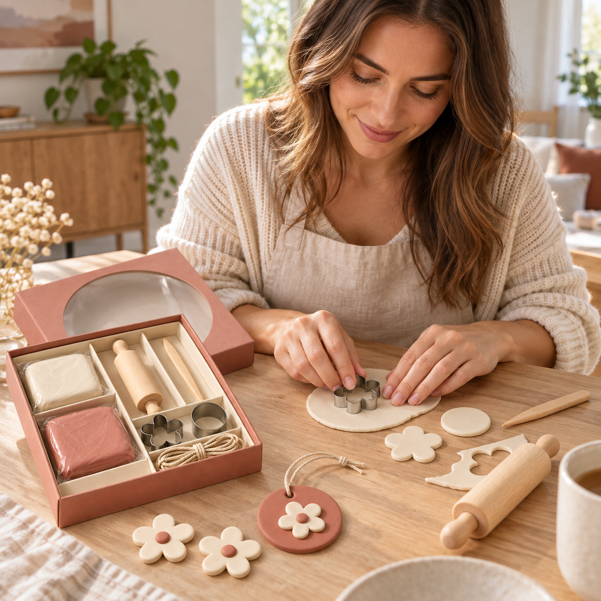 DIY Floral Clay Ornament Kit – Ivory & Terracotta