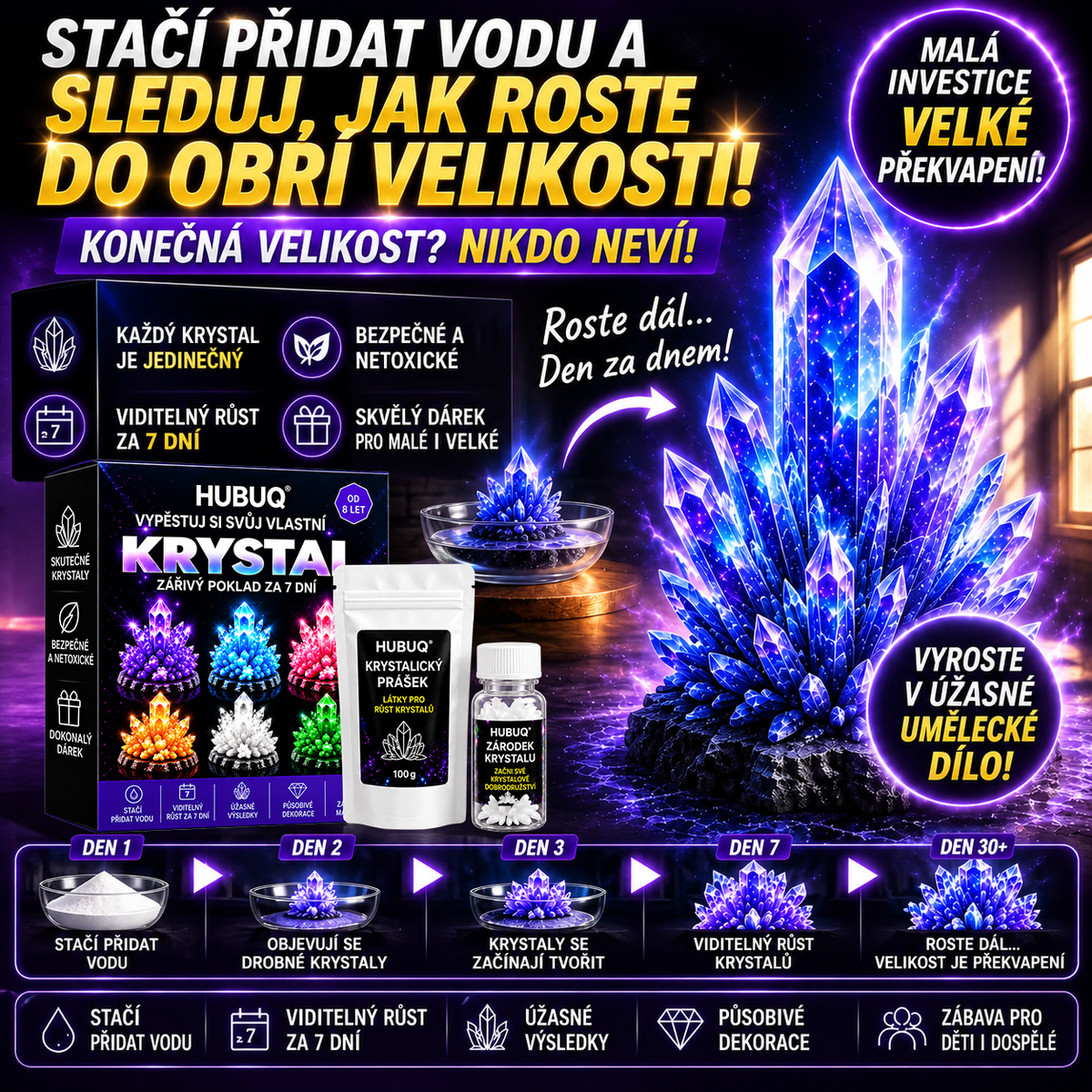 HUBUQ® 💎 Luxusní krystalová dílna – Prémiový prášek na pěstování krystalů