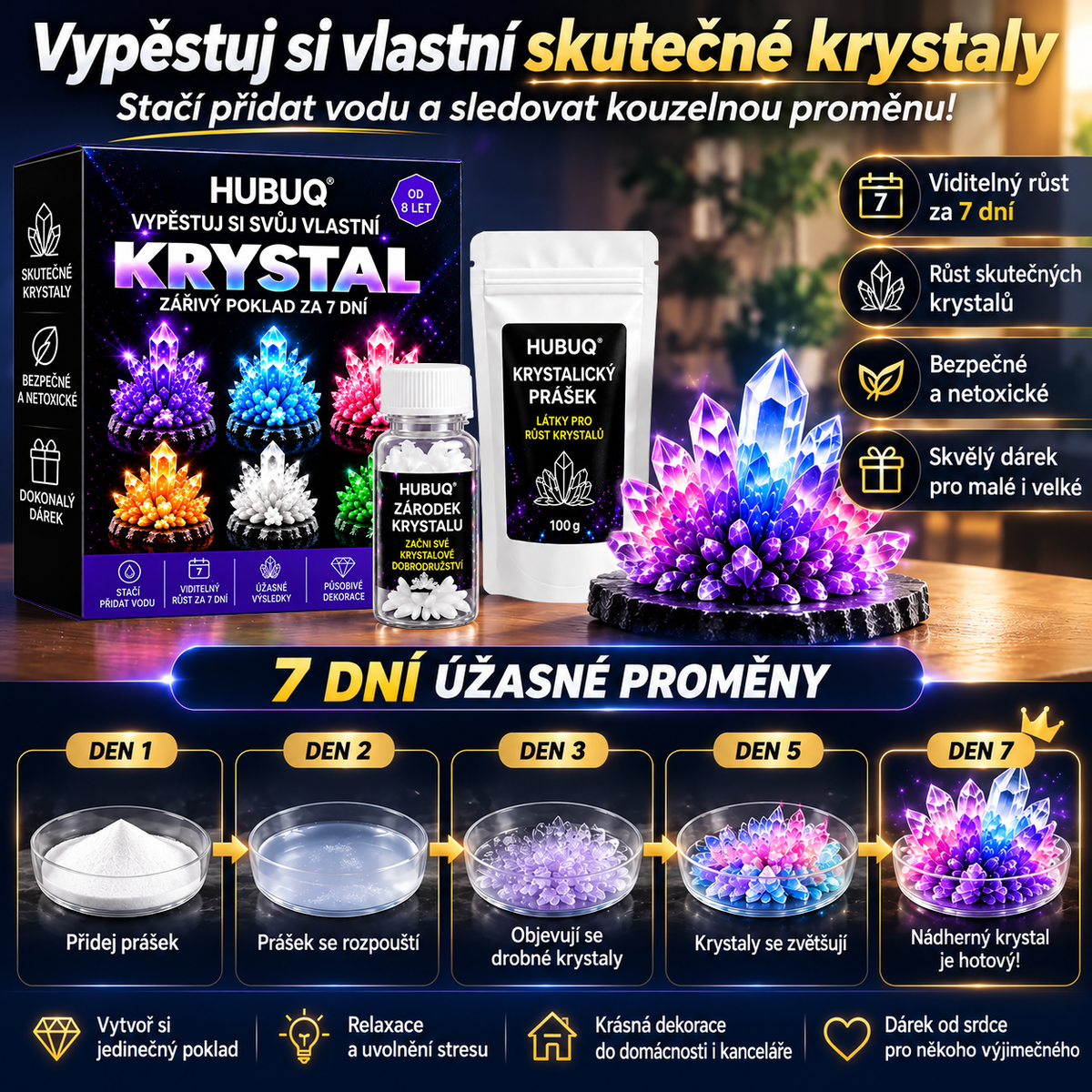 HUBUQ® 💎 Luxusní krystalová dílna – Prémiový prášek na pěstování krystalů