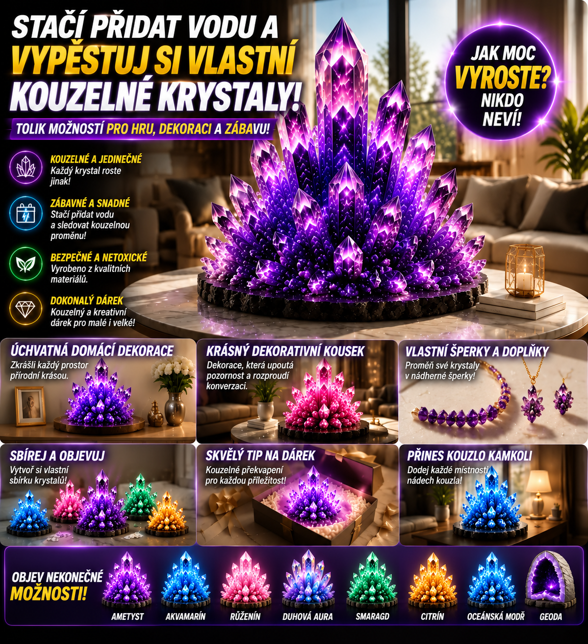 HUBUQ® 💎 Luxusní krystalová dílna – Prémiový prášek na pěstování krystalů