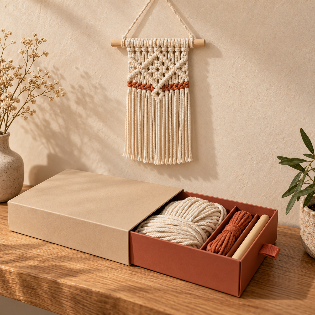 Mini Macramé Wall Hanging Kit – Sand & Terracotta