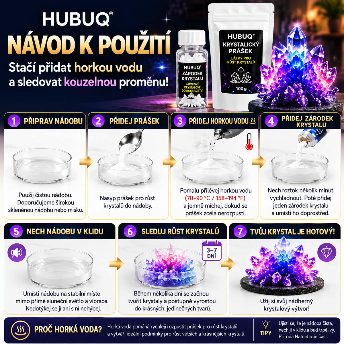 HUBUQ® 💎 Luxusní krystalová dílna – Prémiový prášek na pěstování krystalů