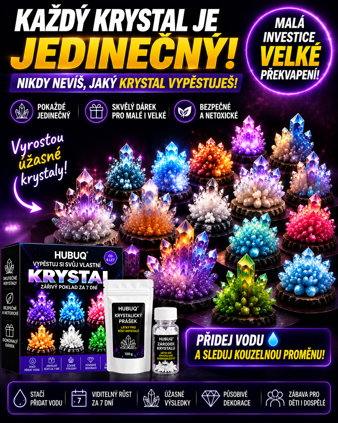 HUBUQ® 💎 Luxusní krystalová dílna – Prémiový prášek na pěstování krystalů