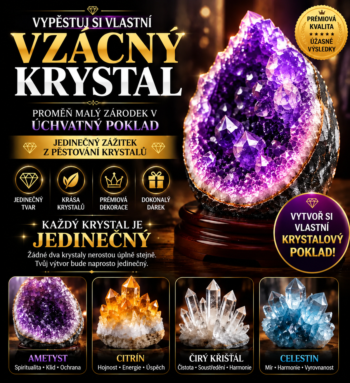 HUBUQ® 💎 Luxusní krystalová dílna – Prémiový prášek na pěstování krystalů