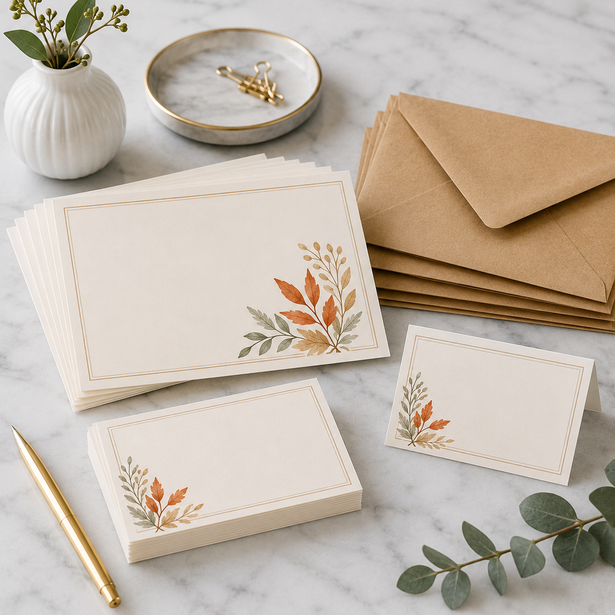 Autumn Botanical Thank You Card Set – Elegant Fall Note Cards with Kraft Envelopes for Thanksgiving, Weddings, Gifts & Small Business Packaging