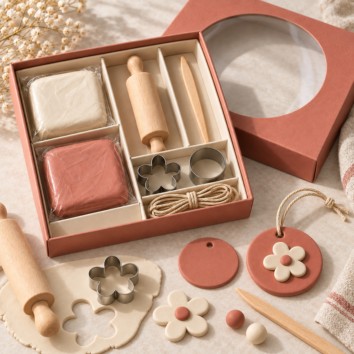 DIY Floral Clay Ornament Kit – Ivory & Terracotta